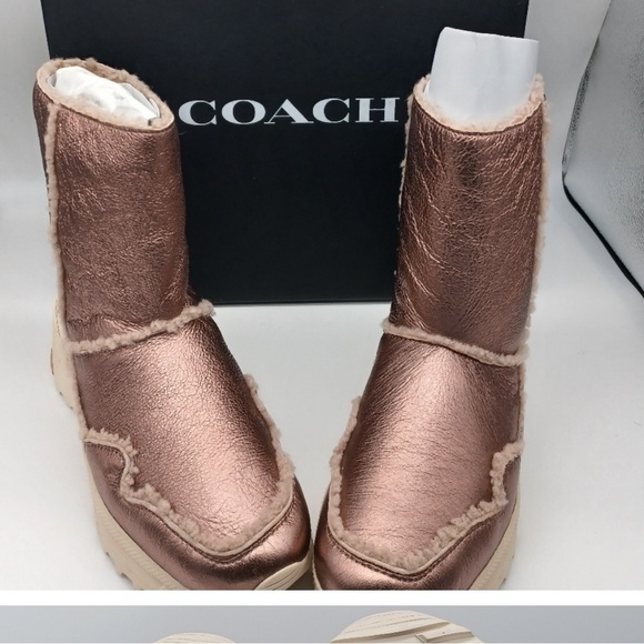Coach Pink shearling Boots Metallic Finish - Picture 1 of 12